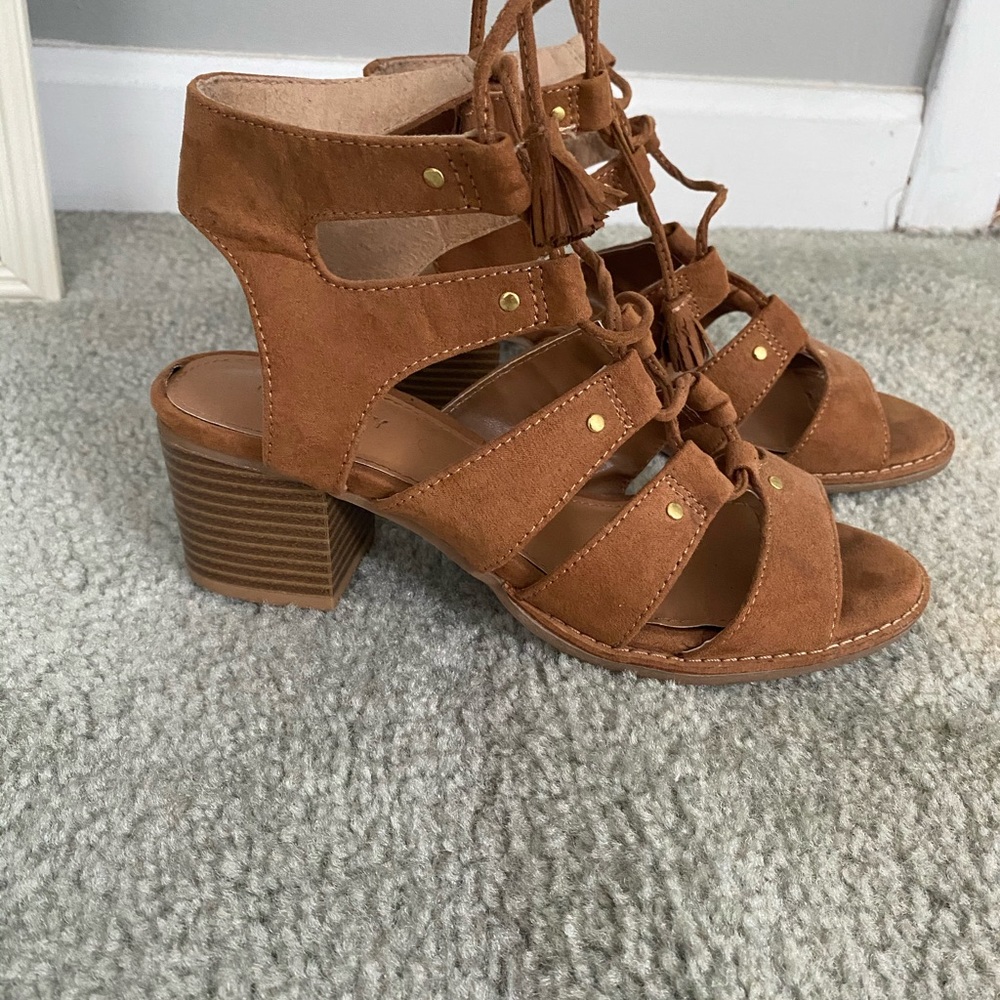 Brown suede tie up sandals